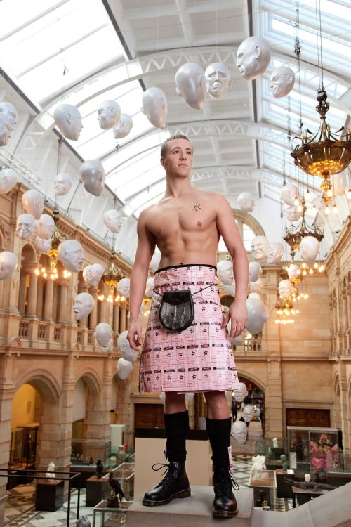 Elite Glasgow-based swimmer Robbie Renwick wears a bespoke kilt, handmadevia Corvus Celt Eros 