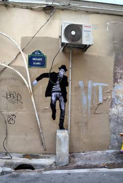 hahamagartconnect:  PARISIAN STREET ARTIST: LEVALET While everyone raved on about Banksys’ NYC residency, I’d taken up following French Street Artist, Levalet. My friends keep sending me snapshots of his work around Paris, since then I’ve been