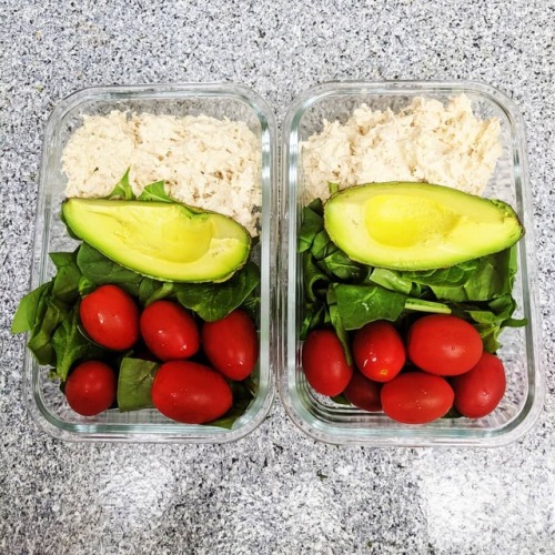 Lunch is prepped for us tomorrow. Tuna salad, spinach, avocado and tomatoes. #keto #ketofood #ketome