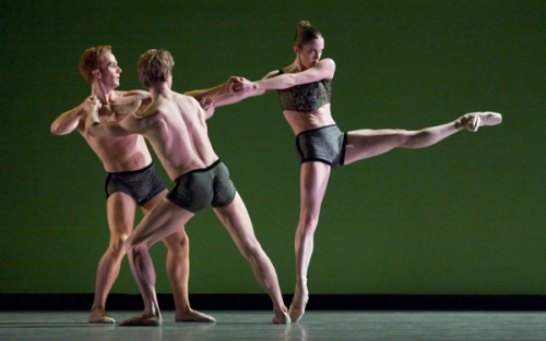 Alison Roper, Damien Drake and Paul DeStrooper in Oregon Ballet Theatre’s production of Almost Mozar