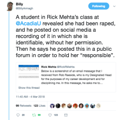 allthecanadianpolitics:  Acadia University needs to Fire Rick Mehta, now.This is appalling behaviour from a professor of Psychology.