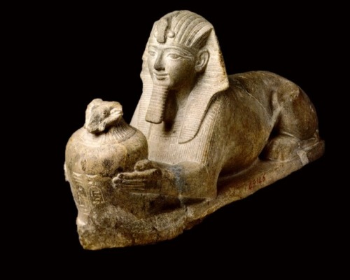 grandegyptianmuseum: Statue of Ramesses II as Sphinx holding a pot with Amun. New Kingdom, 19th Dyna