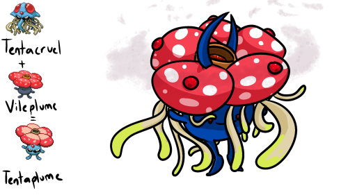 My interpretation of the Tentacruel and Vileplume fusion, Tentaplume