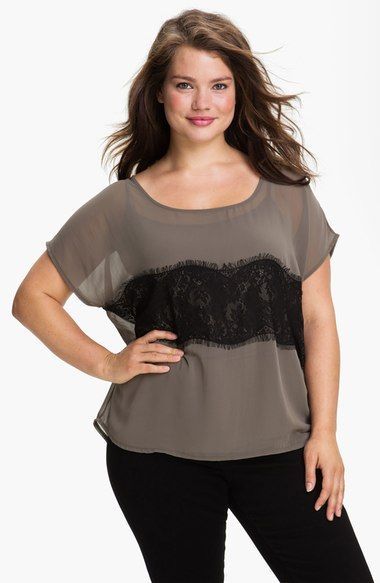 beautiful-real-women:  Beautiful lace trim chiffon Tee for the woman with curves.