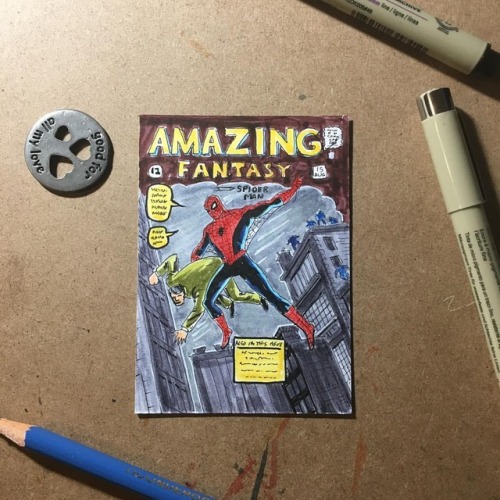 Amazing Fantasy 17 cover to sketch card #spiderman #sketchcard #sketchcardmob #marvel #watercolor #a