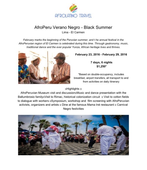  Come partake in Peru’s Black Summer and Black Carnival festivities! Dialogue with community m
