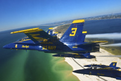 soldierporn:  Back in blue and gold. The U.S. Navy Flight Demonstration Squadron, the Blue Angels, pilots fly in a delta formation during a training flight. While the U.S. Navy cancelled the remaining 2013 Blue Angels performances, the squadron maintained