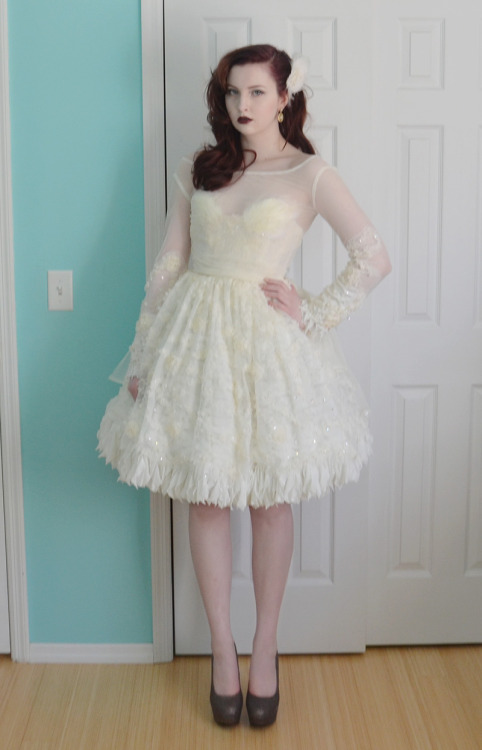 doxiequeen1:  Finally some pictures of this worn! Sure took me long enough. This piece came to life because I wanted to make a dress with a lot of texture that still managed to feel light and airy. I was a bit inspired by Marchesa dresses!I made it from