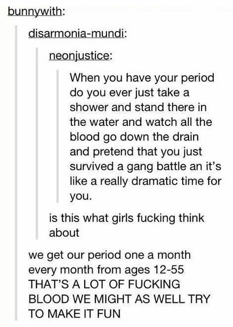 carryonwaywardfan:  Periods and Tumblr Part 1   @dommebadwolff23