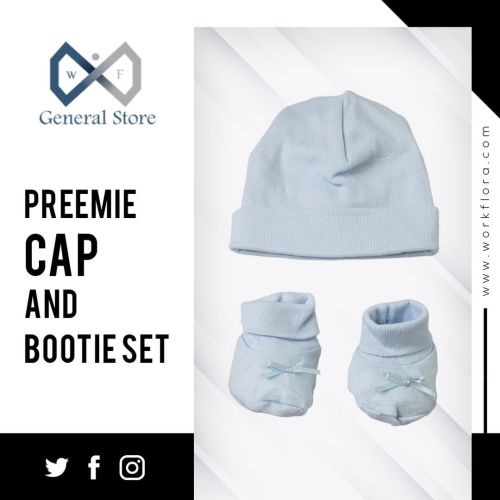 Preemie Rib Knit Pastel Cap &amp; Booties Set is made From 100% Soft Cotton Fabric for Comfort and B