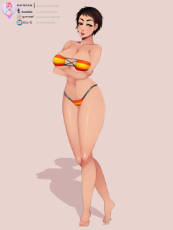 As promised! Mira in her Spanish flag bikini.
