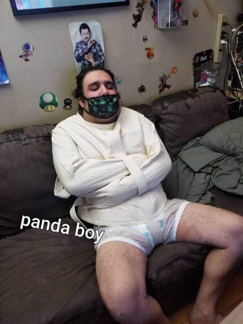 Panda boy - like bunny girl he’s a good boy too he’s compliant, likes being restraint an