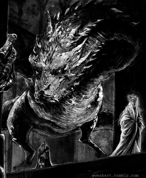 evankart:Thorin, Thranduil and the dragon.