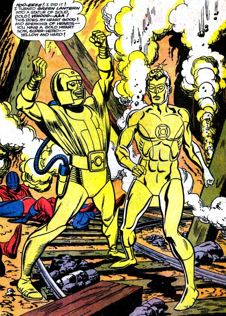 Green Lantern is turned to gold in Green Lantern Vol 2 No 48 (DC Comics, 1966).