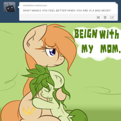 askshinytheslime:  askflowertheplantponi:  Flower: So yeah i have my mommy! Oh and send me some questions! Snow: What happened exactly…? Flower: Well… nothing really bad i wanna just hug u…  Okay so its time to show my new blogie~ I worked a little