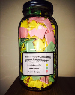 faithinhumanityr:   Love  Notes 365 Days Gift — This reddit user wrote 365 different love notes for his girlfriend of 8 years and put them in a bog mason jar so that she’s have one to open and read for every day of the year. He said that she cried
