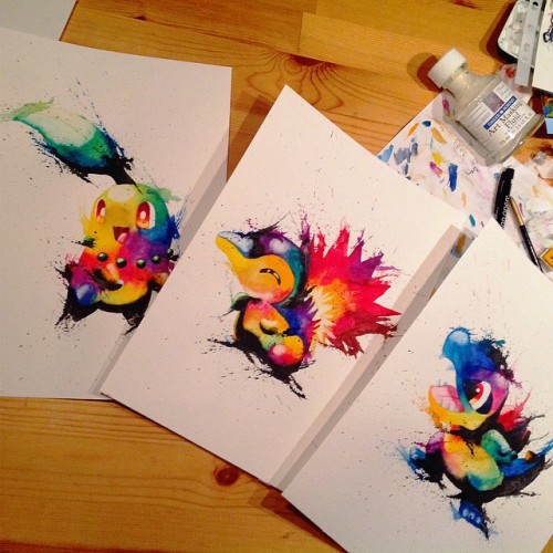 thegameisalife:  Pokémon en acuarelas.Pokémon on watercolor.By Lisa-Marie Melin  Queria desenhar assim