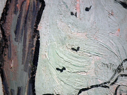 Some Birds details in the paintings of Vincent van Gogh:Haystacks under a Rainy Sky  (Detail) 1890Tw
