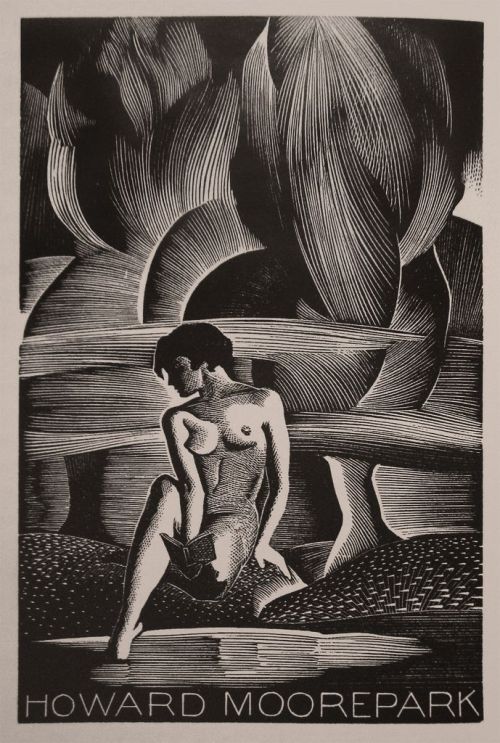 the-flying-salmon: the-flying-salmon: Paul Landacre - Wood Engraved Ex Libris for Howard Moorepark (