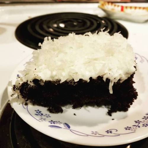 Chocolate cake with marshmallow frosting and coconut