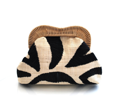 By Kayu Kelly ,straw Clutch features hand embroidered raffia and a wicker frame.via Pinterest .