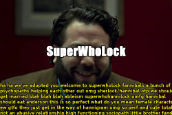 blackyrider:  ethicalbutchering:  please stop  This is happening? Jesus… Okay, Superwholock, who I’m sort of a part of. We can be friends, we’d love to have you for dinner but leave your rudeness somewhere else or you’ll be the dinner we’re