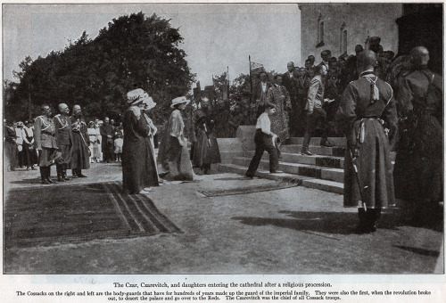 “The Czar, Czarevich, and daughters entering the cathedral after a religious procession.” 