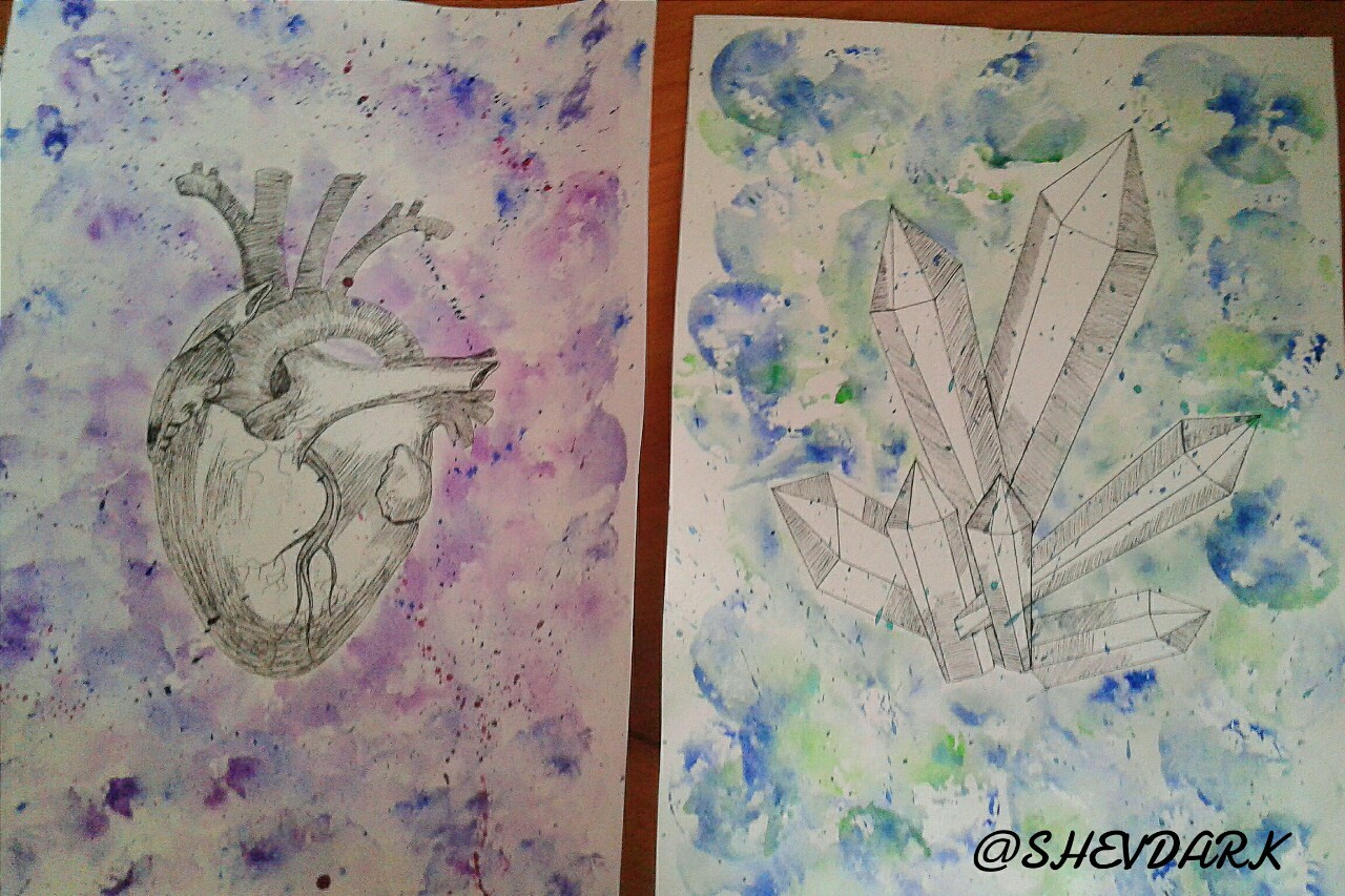 darya-sheva:  Watercolor heart, crystals By @ShevDark