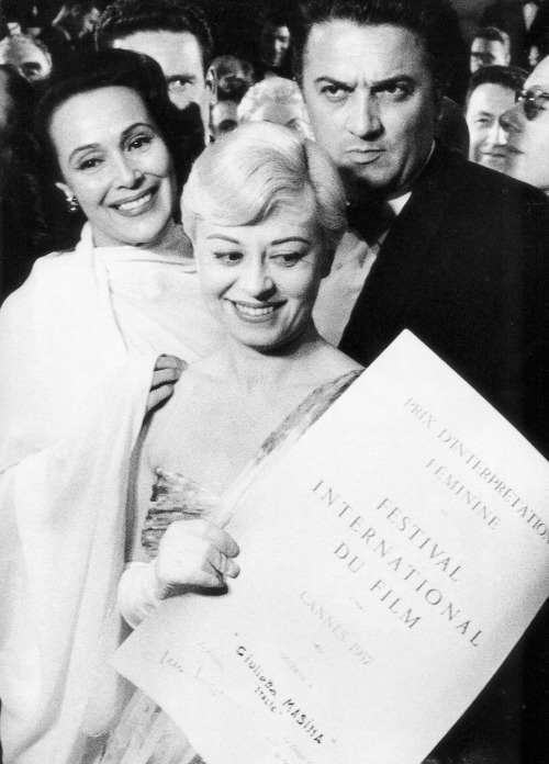 aladyloves:
“ Giulietta Masina (with Federico Fellini and Maria Felix) winning the best actress award at the Cannes Film Festival photographed by Edward Quinn, 1957
”