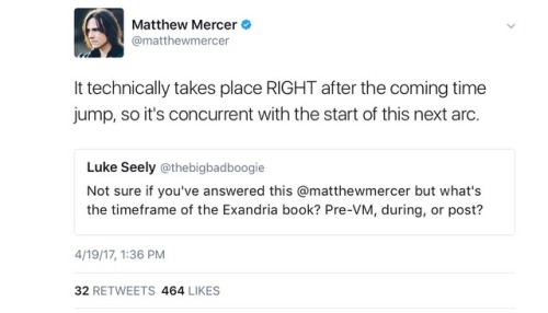 tabletop-rpgs: Matt Mercer was asked via Twitter about the timeframe of the Critical Role Exandria C