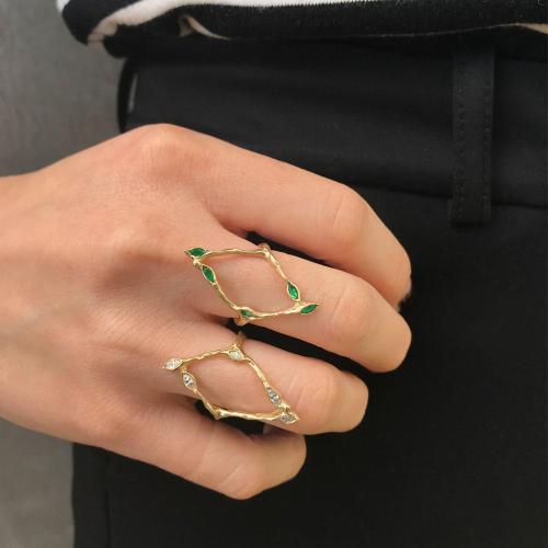 Five Leaf Rings in Emerald and Diamond from Roseark