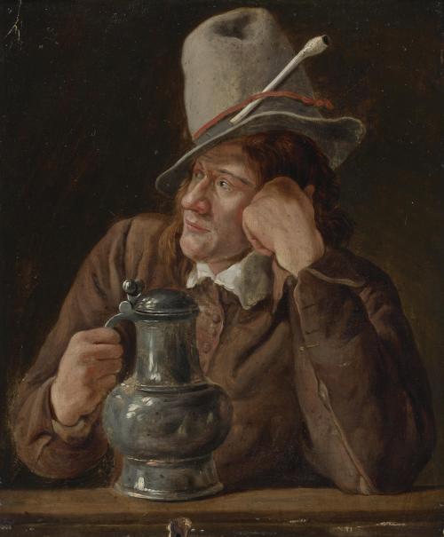 Follower of Jan Steen, Man with Tankard, c. 17th century. Oil on panel, 17.5 x 14.6 cm. Private coll