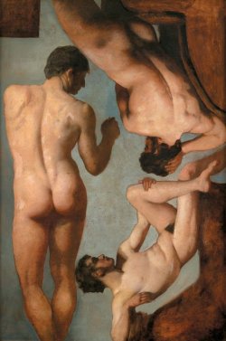 Attributed to William Etty (1787-1849) - Studies of three male nudes