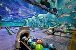 sixpenceee: Uncle Buck’s Fishbowl and Grill. It’s a unique underwater themed bowling alley &amp; restaurant.