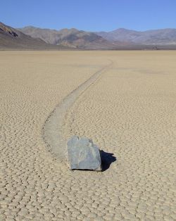 jennilee:  Sailing stones, sliding rocks, and moving rocks all refer to a geological phenomenon where rocks move in long tracks along a smooth valley floor without human or animal intervention. They have been recorded and studied in a number of places