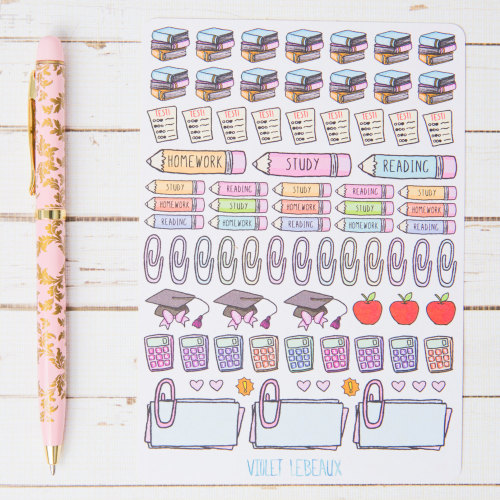 School Homework Tracking GLOSS Sticker Sheet | For Kikki K, Erin Condren, FiloFax or other Journals 