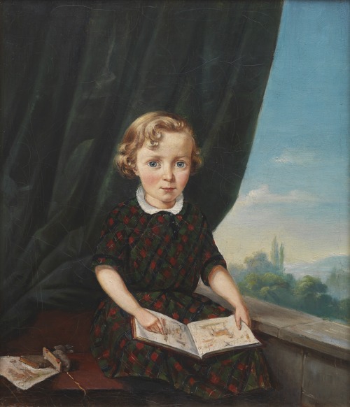 Alex Seele, Girl with sketchbook, 19th Century. Oil on Canvas. From the exhibition Childhood – Inven