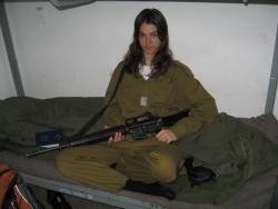 gunrunnerhell:  IDF Thursday trigger discipline I suppose. An IDF girl with her M16A1. I noticed there were some comments on the other post &ldquo;Shalom&rdquo; whether or not it was an A1 or A2. As the others have said, the A1 has an older style rear