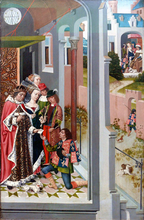 Three panels from a polyptych depicting scenes from the life of Saint Ursula painted for the convent