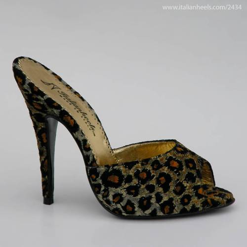 Leopard fabric &amp; leather 4inch high heels stiletto mule. www.Italianheels.com/2434 #highheels #h