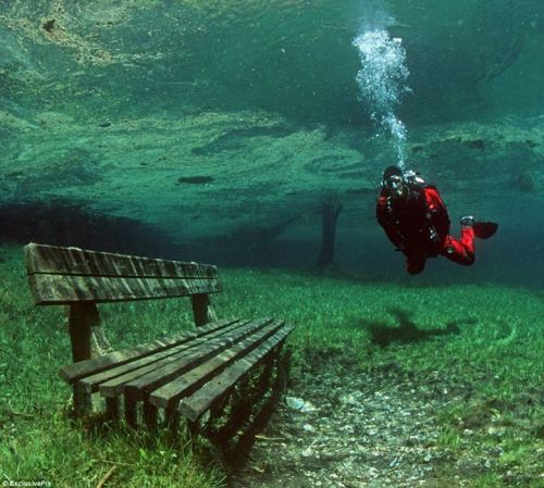 This is the Green Lake, situated in Tragoess, Styria, Austria. The lake sits at the foot of the snow