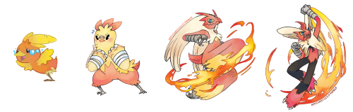 applewaffles:  It took a while but finally finished drawing all the ORAS starters! [x]  combusken <3