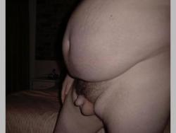 bigmensmallpenis:  Amazing belly…. love those fat balls and big headed little cock…