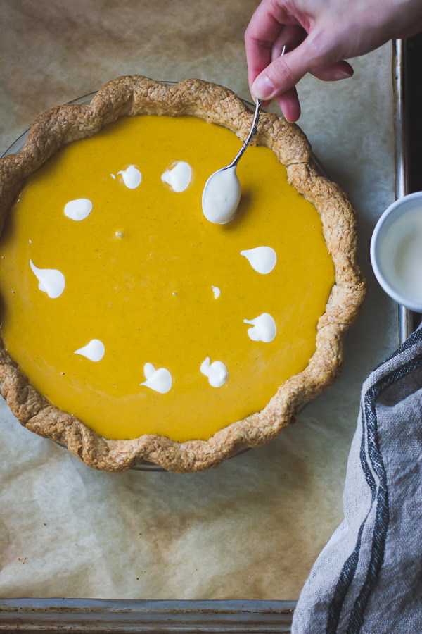 sweetoothgirl:  Pumpkin Buttermilk Pie with a Crème Fraîche Swirl {Gluten-Free}