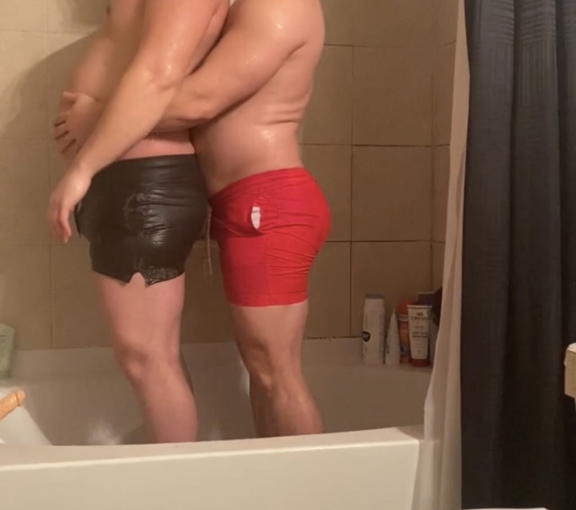 thic-as-thieves:These swim trunks almost didn’t fit…broke a sweat trying to get them on! Wait until y’all see the before and after pic! Video on our site, link in bio! 