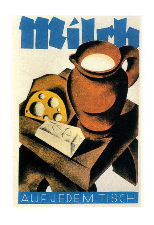 Joseph Binder, poster artwork Milk on every table, Milch auf jedem Tisch, 1933. Austria.