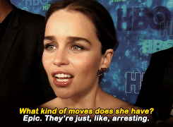 rubyredwisp:Emilia Clarke on Gwendoline Christie being the best dancer