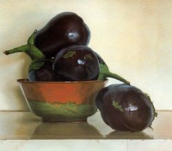 Diophoros:  Claudio Bravo (1936-2011) Eggplants, 1983. Chilean Painter. 47X51Cm.