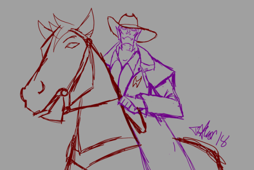 eatyourgrapes:WESTERN AU DOODLE #1/?Sheriff Zarkon and his trusty steed Obsidian(I realized about ha