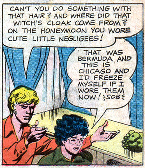 gameraboy:  “We’ve only been married six weeks… we have to give it a chance, I guess!” You’ve got a real winner there, Beth. Teen-Age Love #83 (1972) 